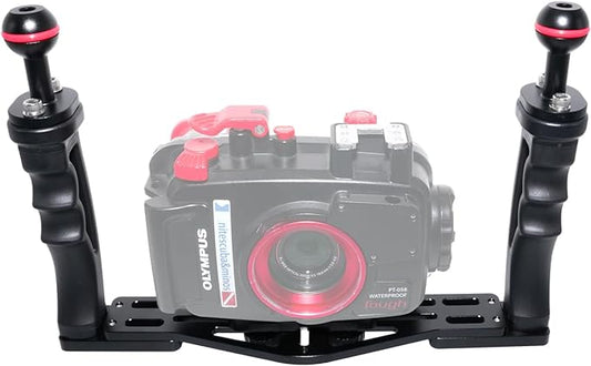 NS10 Underwater Camera Tray extendable Handle Grips Bracket for gopro,pt059,rx100 uw Camera housing Universal Soft Handle with Aluminum and Rubber Material (Black)