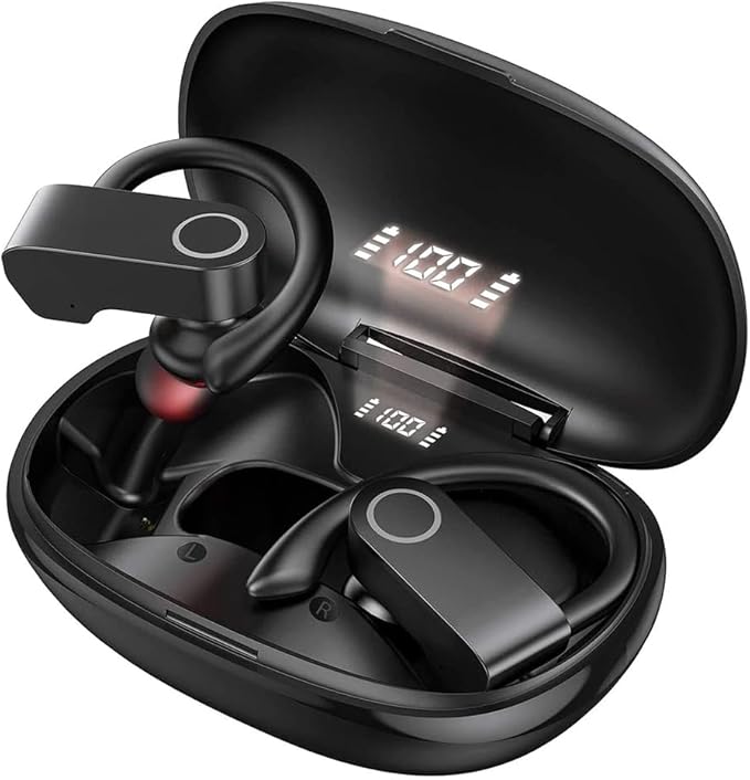 Vislla Wireless Earbuds, Bluetooth Headphones,11H Playback time on a Single Charge, in-Ear Earphones with Earhooks Built-in Microphone Waterproof Sport Earphones for Running Workout Gym Black