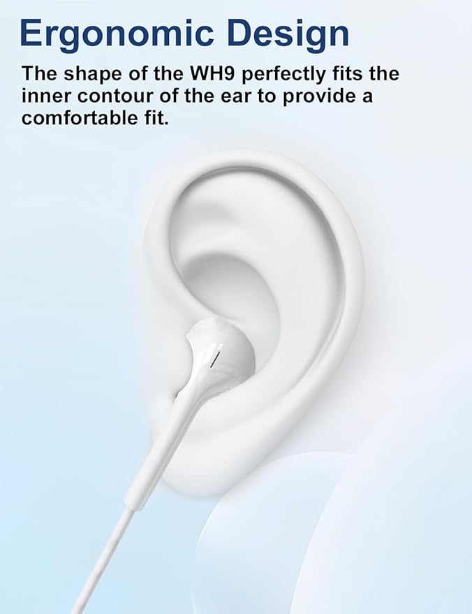 MAS CARNEY Wired Earbuds with Mic 3.5mm Jack WH9, Comfort-Fit in-Ear Headphones for iPhone, PC Gaming, Airplane Travel, School, Samsung, Android, iPad