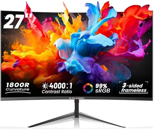 1800R 27 inch Curved Monitor 1080p,Borderless Display,4000:1 Contrast Ratio,75Hz Computer Monitor with FreeSync & Eye-Care,Tilt Adjustable for Home Office,Eye Comfort(HDMI Cable Included)