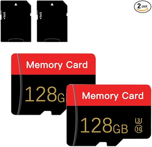 2 Pack Micro Memory Card 128 GB with Adapter, C10/U3/UHS-I/A1, TransFlash Card, TF Card for Camera, Smartphone, Tablet, Drone (Red 128GB *2)