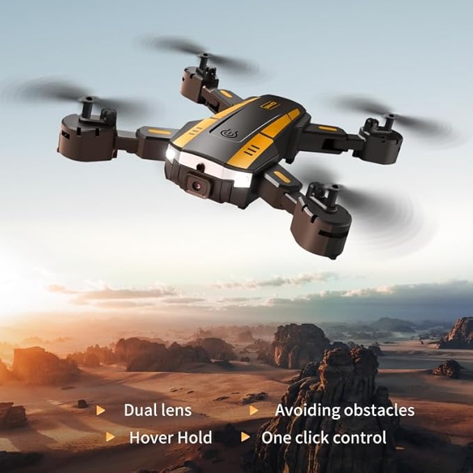 T6 Drone with Dual Camera, Intelligent Obstacle Avoidance, Fixed Height & Hover Hold, Gesture Shooting,App Controlled Toy Drone for Beginners(Yellow)