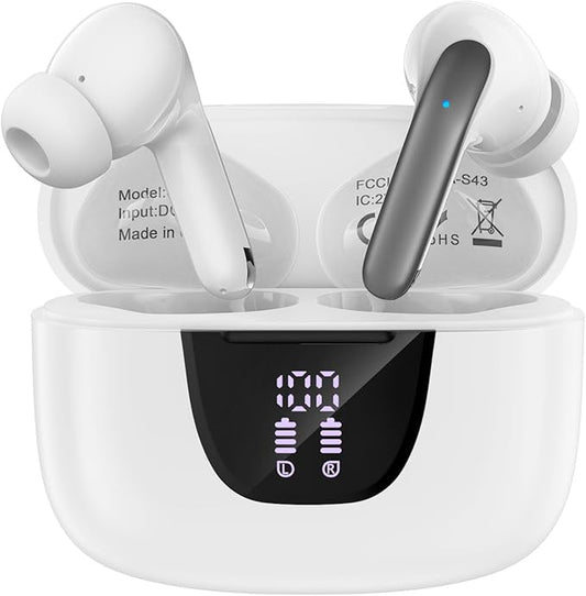 Wireless Earbuds for Samsung Galaxy S25 S24 Ultra, Bluetooth 5.3 Headphones Bass Stereo Noise Canceling Ear Buds with Mic LED Display, IPX7 Waterproof in Ear Earphones for Phone Laptop Sports Workout