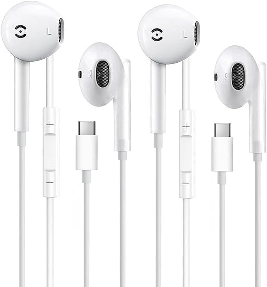 2 Pack of USB C Headphones [MFi Certified] for iPhone 16 15 Pro Max Plus iPad Pro,USB Type C Earphones with Microphone & Volume Control,HiFi Stereo Wired USB Earbuds Noise Cancelling for Galaxy
