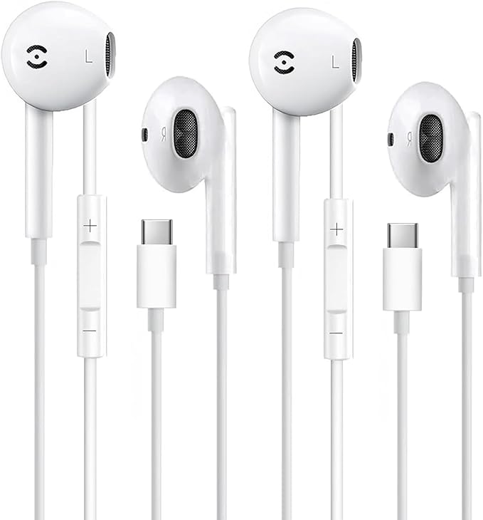 2 Pack of USB C Headphones [MFi Certified] for iPhone 16 15 Pro Max Plus iPad Pro,USB Type C Earphones with Microphone & Volume Control,HiFi Stereo Wired USB Earbuds Noise Cancelling for Galaxy