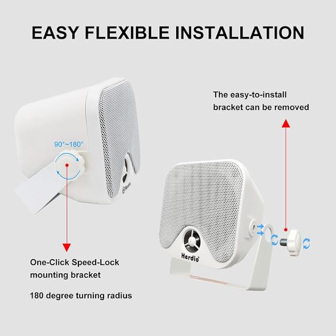 Herdio 4 Inches Heavy Duty Waterproof Boat Marine Box Outdoor Speakers Surface Mounted for Skid Steer ATV UTV RZR RV Golf Cart Tractor Powersports Boat Truck Jeep(4 White Speakers)