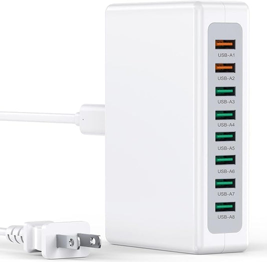 USB Charger Block, 100W 8 Port USB Charging Station for Multiple Devices, QC 18W Fast Charging Hub Power Strip Adapter for iPhone 17 16 15 14 13, iPad Pro, Galaxy, Note, LG HTC and More, 5ft Cord
