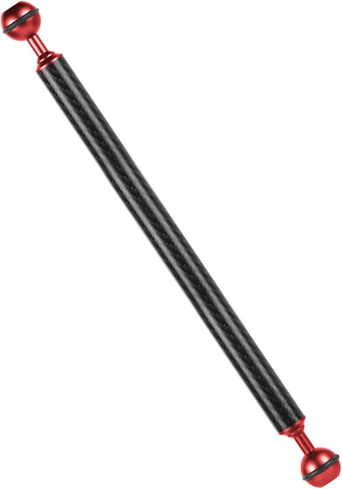 Carbon Fiber Underwater Float Arm, 1-inch Dual Ball Buoyancy Arm for Underwater Camera Tray, Video Light & Strobe for Scuba Diving Photography & Videography (Red, 11 inches)