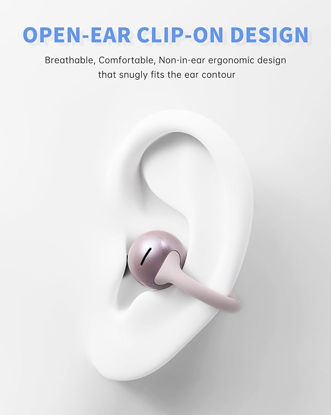 Open Ear Earbuds, Clip-On Earbuds Wireless Bluetooth, Ear Clip Bluetooth Headphones, Lightweight Comfort, Ergonomic Secure Fit for Small Ears, Ultra Open Audio, Waterproof, 40H Playtime