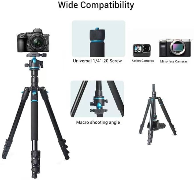 Camera Tripod, 68" / 174cm Lightweight Travel Monopod with 360°Ball Head Payload 15 lbs, Adjustable Height from 17" to 68" Professional Stand for DSLR Camera Shooting