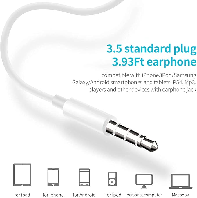 Wired Earbuds Pack of 4, in-Ear Wired Earphones with Microphone Volume Control, Powerful Heavy Bass, High Definition, Headphones Compatible with Android, iPhone, iPod, iPad, MP3 and Most 3.5mm Jack