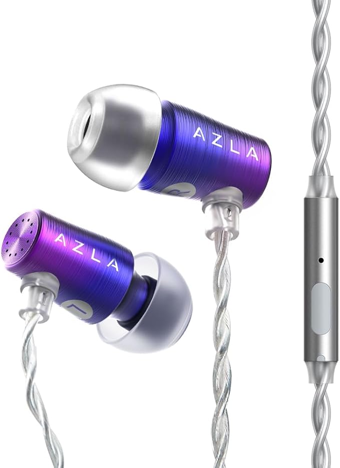 AZLA AZEL GEN 3 Gaming Earbuds with Mic – Award-Winning IEMs Tuned for FPS Games – Compatible with PS5, Xbox, PC –Positional Audio & Clear Voice Chat– Wired Gaming Headset for Gamers (Purple Blue G)
