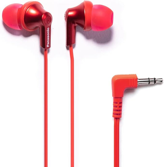 Panasonic ErgoFit Wired Earbuds, 3.5mm Jack in-Ear Headphones with Dynamic Crystal-Clear Sound and Soft Ergonomic Custom-Fit Earpieces (S/M/L), for Phones and Laptops - RP-HJE120-RA (Metallic Red)