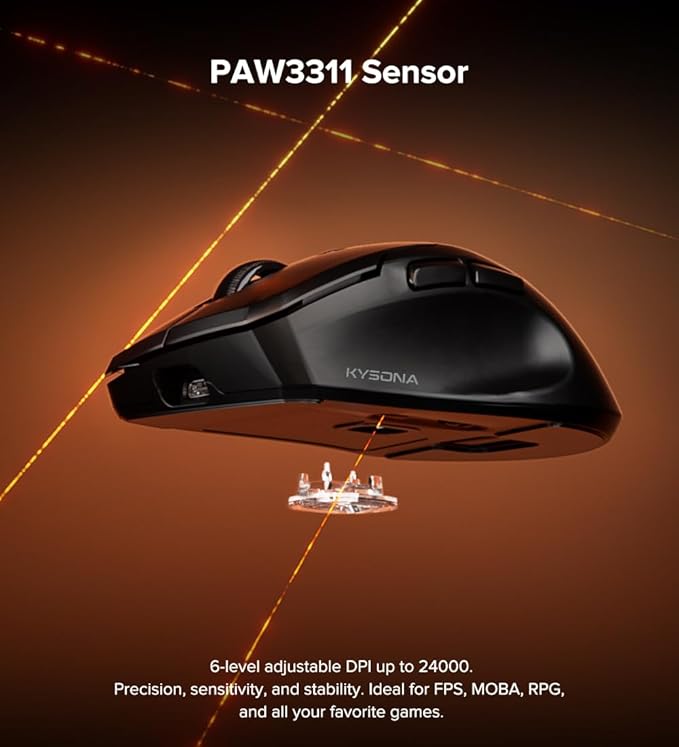 Wireless Gaming Mouse, 24000 DPI, 1K Polling Rate, Tri-Mode 2.4GHz/USB-C/Bluetooth Ergonomic Mouse， Web-Driven, 120 Hours Battery Life, Rechargeable Gaming Mice for PC/Mac/Tablet/Xbox, Black