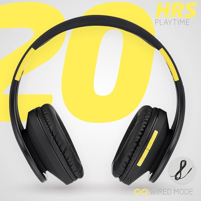 PowerLocus Bluetooth Over-Ear Headphones, Wireless Stereo Foldable Headphones Wireless and Wired Headsets with Built-in Mic, Micro SD/TF, FM for iPhone/Samsung/iPad/PC (Black/Yellow)