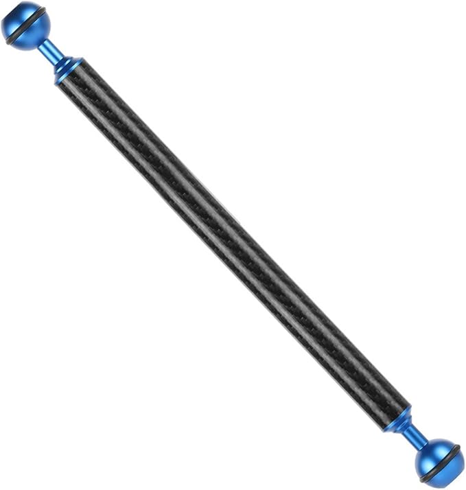 Carbon Fiber Underwater Float Arm, 1-inch Dual Ball Buoyancy Arm for Underwater Camera Tray, Video Light & Strobe for Scuba Diving Photography & Videography (Blue, 12 inches)