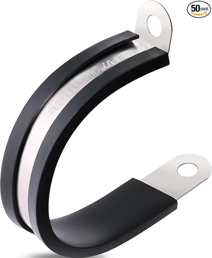 50PCS Cable Clamps 1-1/2 Inch 304 Stainless Steel Cable Clamps Rubber Coated Cushioned Insulated Cable Clamp,Automotive Wire Clamps,Pipe Clamps,Metal Clamp for Tube,Wire Cord Installation(38mm)