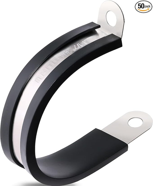 50PCS Cable Clamps 1-1/2 Inch 304 Stainless Steel Cable Clamps Rubber Coated Cushioned Insulated Cable Clamp,Automotive Wire Clamps,Pipe Clamps,Metal Clamp for Tube,Wire Cord Installation(38mm)