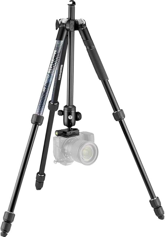 Manfrotto Element MII MKELMII4BK-BH, Lightweight Aluminium Travel Camera Tripod, with Carry Bag, Arca-Compatible Ball Head, 4-Section Legs, Twist Locks, Load up 8kg, for Mirrorless, DSLR,Black