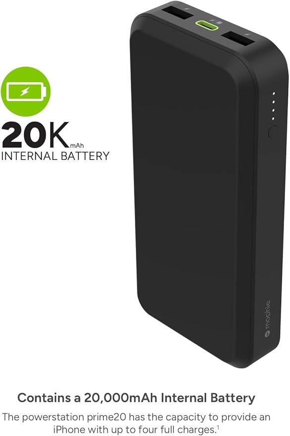 Mophie powerstation prime20 - Ultra-Compact Portable Power Bank with 20,000mAh Internal Battery, 18W USB-C PD Fast Charging, 3-Device Simultaneous Charging, Dog Paws