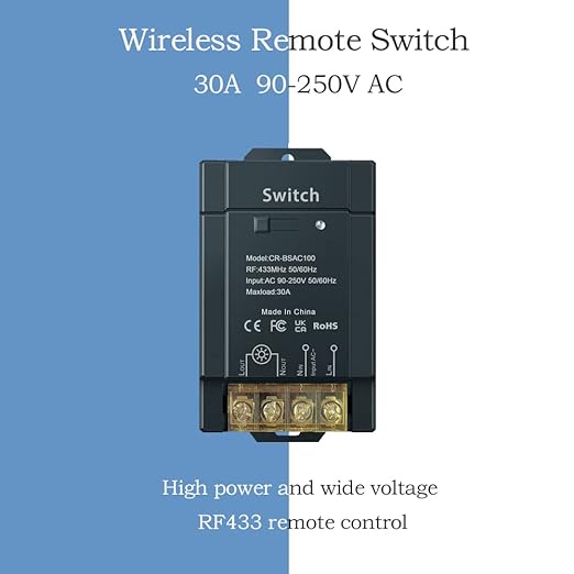 433Mhz Wireless Remote Control Switch AC 110V 120V 240V 220V 30A Receiver with 2 Transmitters for Light Water Pump Household Appliances Farm Irrigation and Electrical Equipment