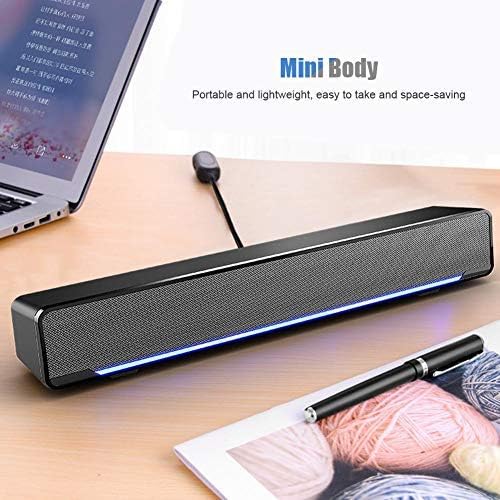 YaizK Mini Portable USB Wired soundbar Music Player Bass Surround Soundbox Speaker with 3.5 mm Audio Plug for Desktop, Laptop, TV, Smartphone, Tablet PC, MP3, MP4 and More(Black)