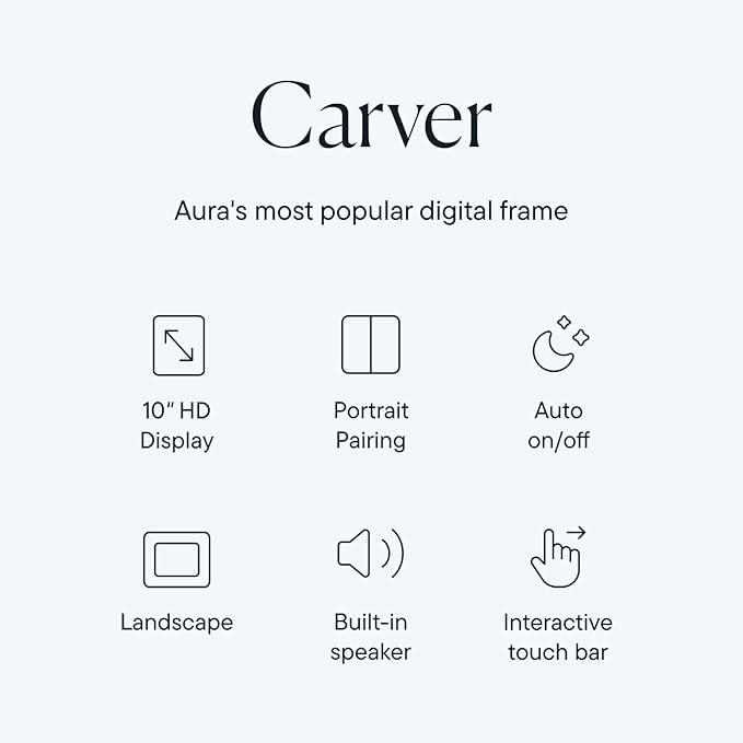 Aura Carver HD WiFi Digital Picture Frame, 10.1”, Add Photos with Aura App, Free Unlimited Storage - Wirecutter’s Pick for Best Digital Photo Frame 2022 - Gravel