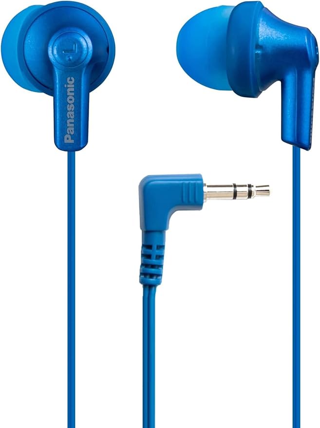 Panasonic ErgoFit Wired Earbuds, 3.5mm Jack in-Ear Headphones with Dynamic Crystal-Clear Sound and Soft Ergonomic Custom-Fit Earpieces (S/M/L), for Phones and Laptops - RP-HJE120-AA (Metallic Blue)