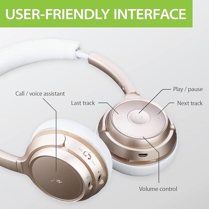 Avantree AH6B - Bluetooth On Ear Headphones with Detachable Mic for Work in Office or at Home, Premium Sound, Soft Padding, Lightweight, Wireless & Wired Headset for Phone PC Laptop, Champaign Gold