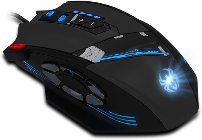 12 Programmable Buttons C12 Gaming Mouse, AFUNTA Laser Double-Speed Adjustment 8000DPI Mice Support 4 Level Switch