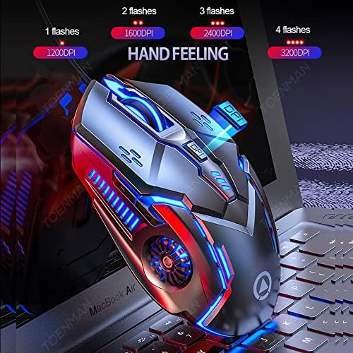 Gaming Mouse Wired,6 Buttons, 4 Adjustable DPI Up to 3200 DPI, 7 Circular & Breathing LED Light, Multifunction Wired Mouse Used for Games and Office (Black)