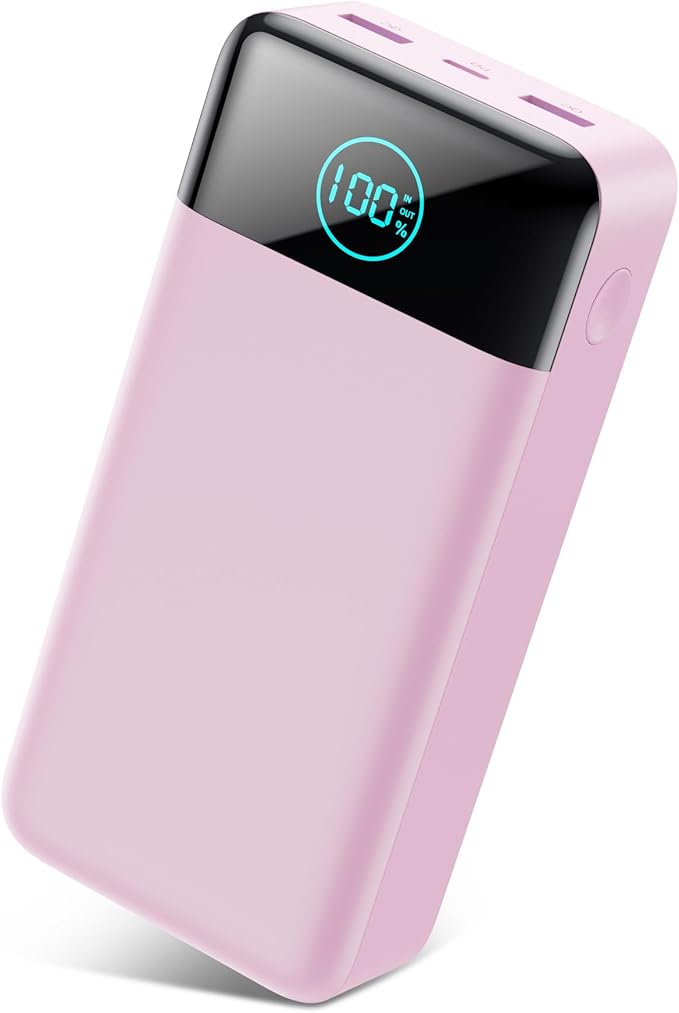 Portable Charger 50800mAh Power Bank,25W PD QC 4.0 USB C Fast Charging External Battery Pack,3 Output LCD Display Portable Cellphone Charger Compatible with iPhone 16/15/14/13/12,Samsung,Android-Pink