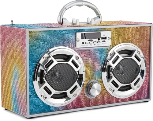 Boombox Speaker with LED Lights – Retro Bluetooth Speaker w/Enhanced FM Radio - Perfect for Home and Outdoor (Swirl Bling)
