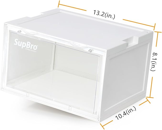 SupBro Led Collection Crate - Voice Control - Easy Access Storage Shoes box, Stackable Shoe Storage with clear plastic door for sneakers - (10.4 x 13.2 x 8.1 inch (6pack), White)