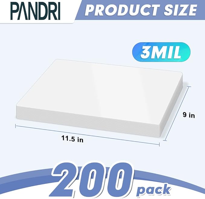 Laminating Sheets, PANDRI 200 Pack Thermal Laminator Pouches Holds 8.5 x 11 Inch, 3 Mil Clear Laminator Paper 9 x 11.5 Inch, Letter Size