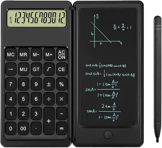Desk Calculator, Desktop Small Calculators with Writing Notepad, Basic 4-Function Math Large Button Calculator, School Supplies for Kids, Middle/High School Students (Black)