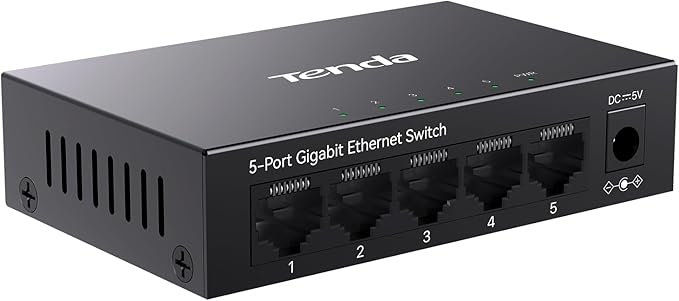 Tenda TEG1005D 5 Port Gigabit Switch, Unmanaged Ethernet Switch, Network Splitter with Traffic Optimization, Plug & Play, Fanless Metal Design Network Switch,IGMP,QoS (Black)