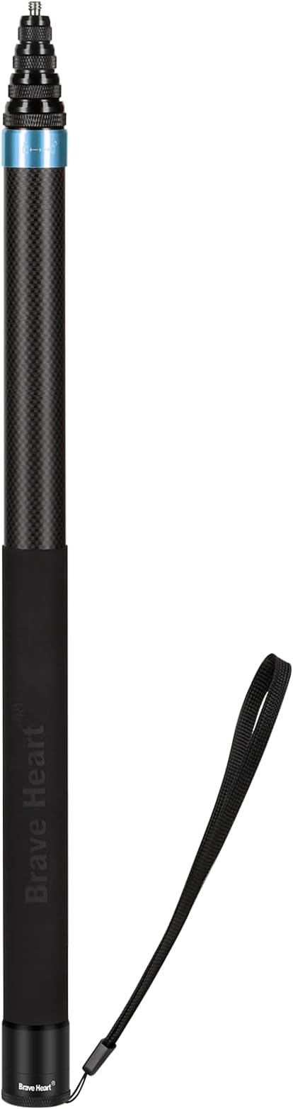 118"/3.0m Extended Super Long Invisible Carbon Fiber Selfie Stick for Insta360 x5 x4 Insta 360 x5 x4 x3 x2 x one rs for Gopro Go pro max for DJI OSMO 360 Camera Accessories (Blue)