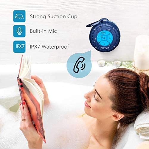 Shower Speaker, IPX7 Waterproof Bluetooth Speaker, Loud HD Sound, Portable Wireless Speaker with Suction Cup & Sturdy Hook, Built-in Mic, for Shower, Pool, Beach, Outdoor(Blue)