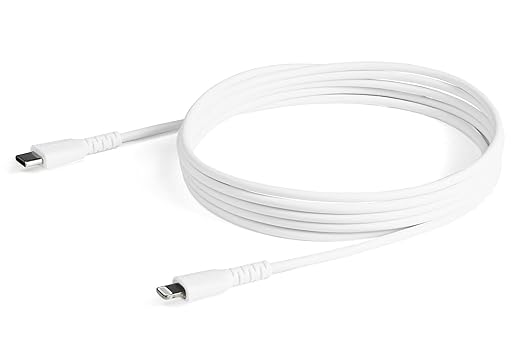 StarTech.com 6 Foot (2m) Durable White USB-C to Lightning Cable - Heavy Duty Rugged Aramid Fiber USB Type C to Lightning Charger/Sync Power Cord - Apple MFi Certified iPad/iPhone 12 (RUSBCLTMM2MW)