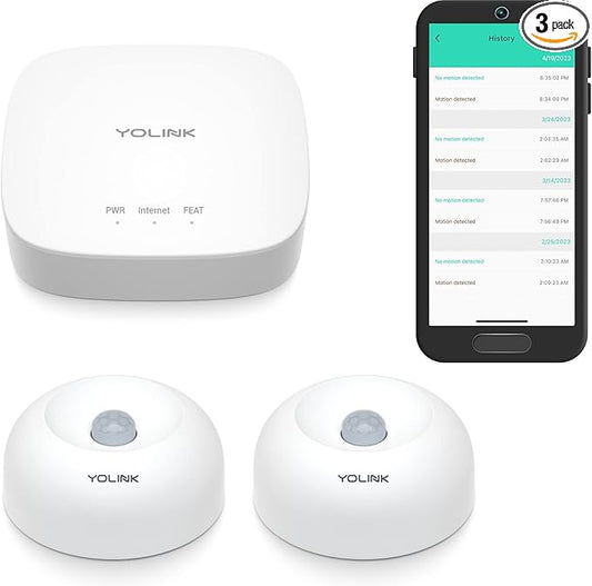 YoLink LoRa 1/4 Wireless Range Smart Motion Sensors, Indoor Motion Detector, Alexa, IFTTT, Home Assistant, Movement Detector App Alerts Remote Monitor, 2 Pack, YoLink Regular Hub Included