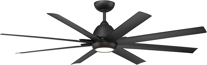 WAC Smart Fans Mocha XL Indoor and Outdoor 8-Blade Ceiling Fan 66in Matte Black with 3000K LED Light Kit and Remote Control works with Alexa and iOS or Android App