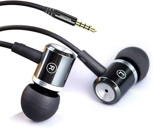 Wired in-Ear Headphones with Mic Volume Control Noise Cancelling Earbuds with Microphone Powerful Bass Earphones 3.5mm Jack for iOS Android Smartphones (Black)