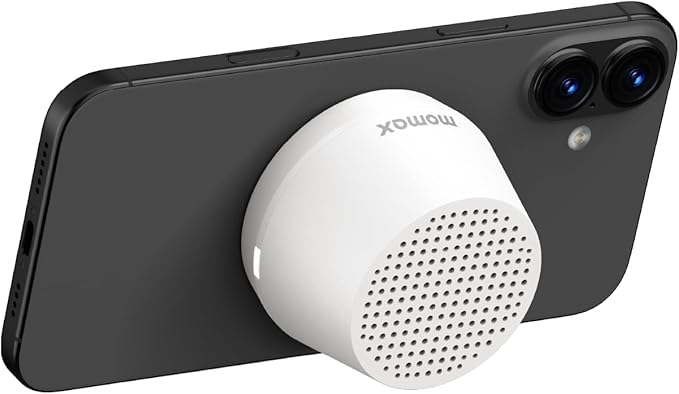 MOMAX Mini Portable Bluetooth Speaker - Magnetic Waterproof Speaker with Balanced Sound, 12H Playtime, Indoor Speaker True Wireless Stereo Pairing for Home, Bedroom, Bathroom, Gift Ideas, White