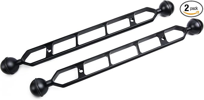 Black 11" Underwater Aluminum Alloy Extension Arm (2Pack) - Dual Ball System with 1" Head Connector, Waterproof & Rustproof for Diving Camera Tray/Strobe/Video Light, Scuba Photography Gear