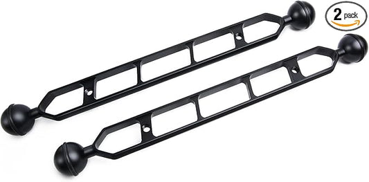 Black 11" Underwater Aluminum Alloy Extension Arm (2Pack) - Dual Ball System with 1" Head Connector, Waterproof & Rustproof for Diving Camera Tray/Strobe/Video Light, Scuba Photography Gear