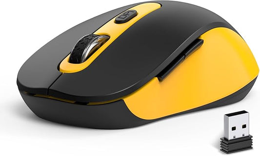 Wireless Mouse for Laptop, PC, Chromebook, Mac, MacBook, Silent Wireless Mouse with USB Nano Receiver, Side Button, 2400 DPI, Anti Slip Roller, 6 Button Ergonomics Cordless Computer Mice -Black Yellow