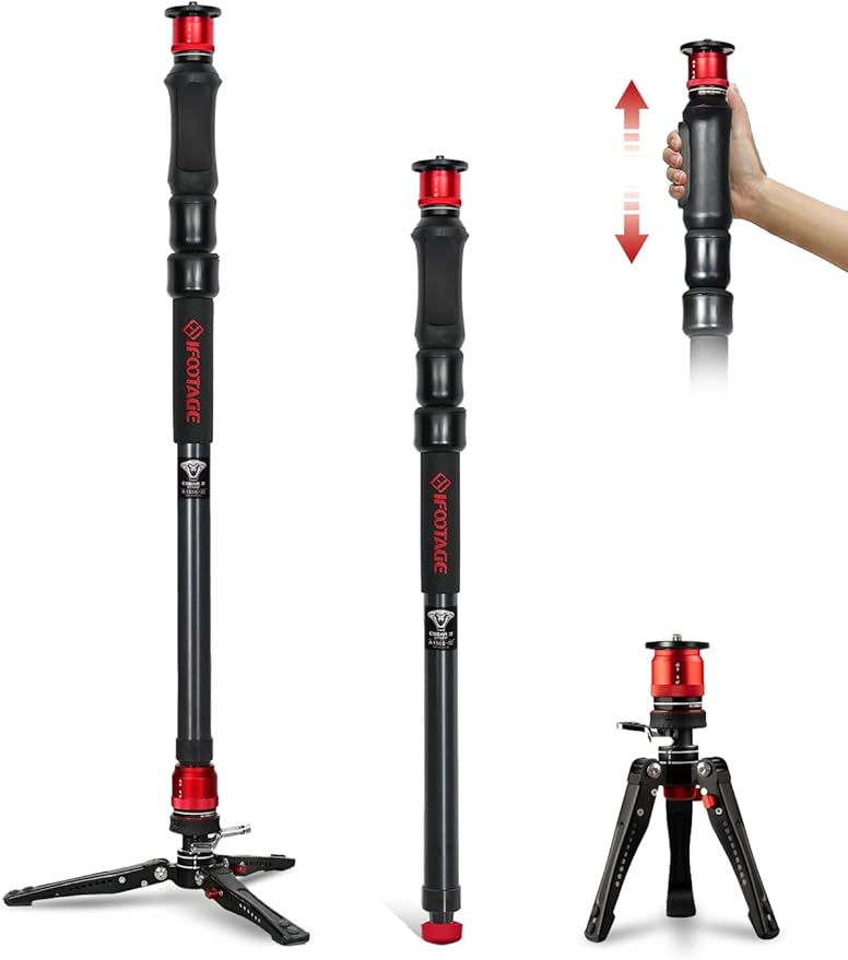 IFOOTAGE Cobra 3 Strike A150S Monopod Camera Stand with Pedal, One-Touch Lifting Quick Release Monopod for Shooting Bird/Animal/Sports Event/Wedding/Live Show, Payload 11lb, 60"/150cm