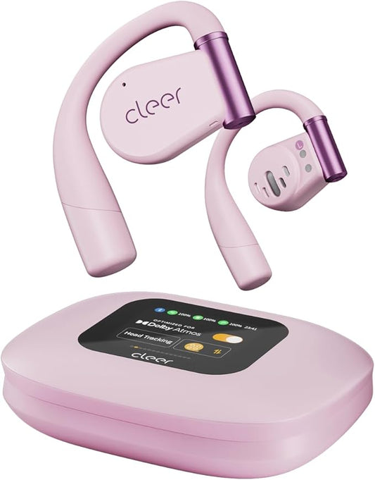 Cleer ARC 3 Open Ear Headphones - Dolby Audio, Snapdragon Sound True Wireless Earbuds, 50Hr Battery, Bluetooth 5.4, IPX 7, Multi-Point, Smart Controls, Wireless Charging Smart Case, Comfort Fit, Pink