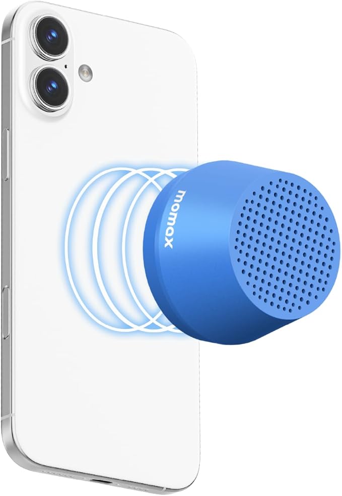 MOMAX Mini Portable Bluetooth Speaker - Magnetic Waterproof Speaker with Balanced Sound, 12H Playtime, Indoor Speaker True Wireless Stereo Pairing for Home, Bedroom, Bathroom, Gift Ideas, Blue